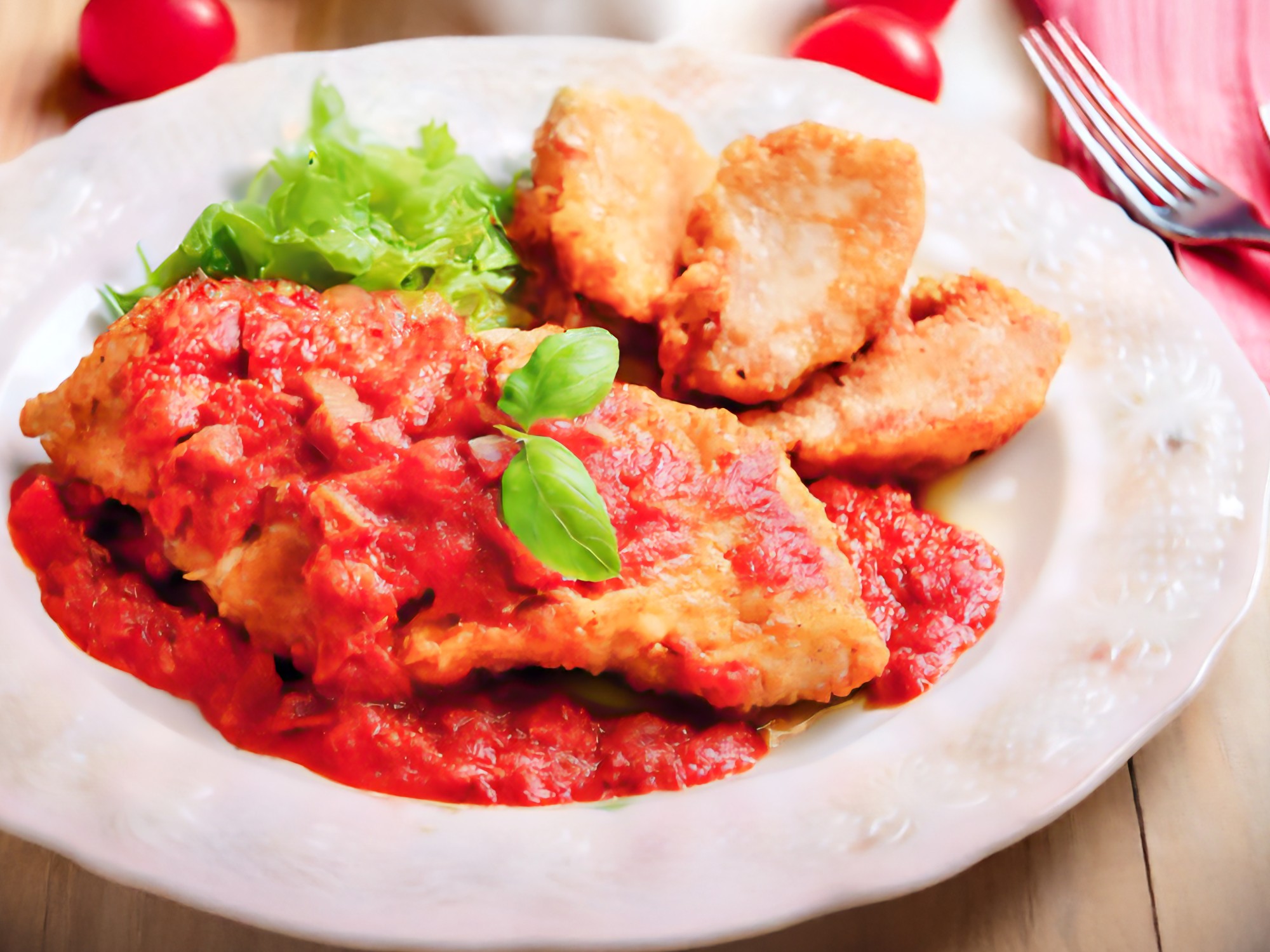 鶏ムネ肉のピカタ トマトソース
